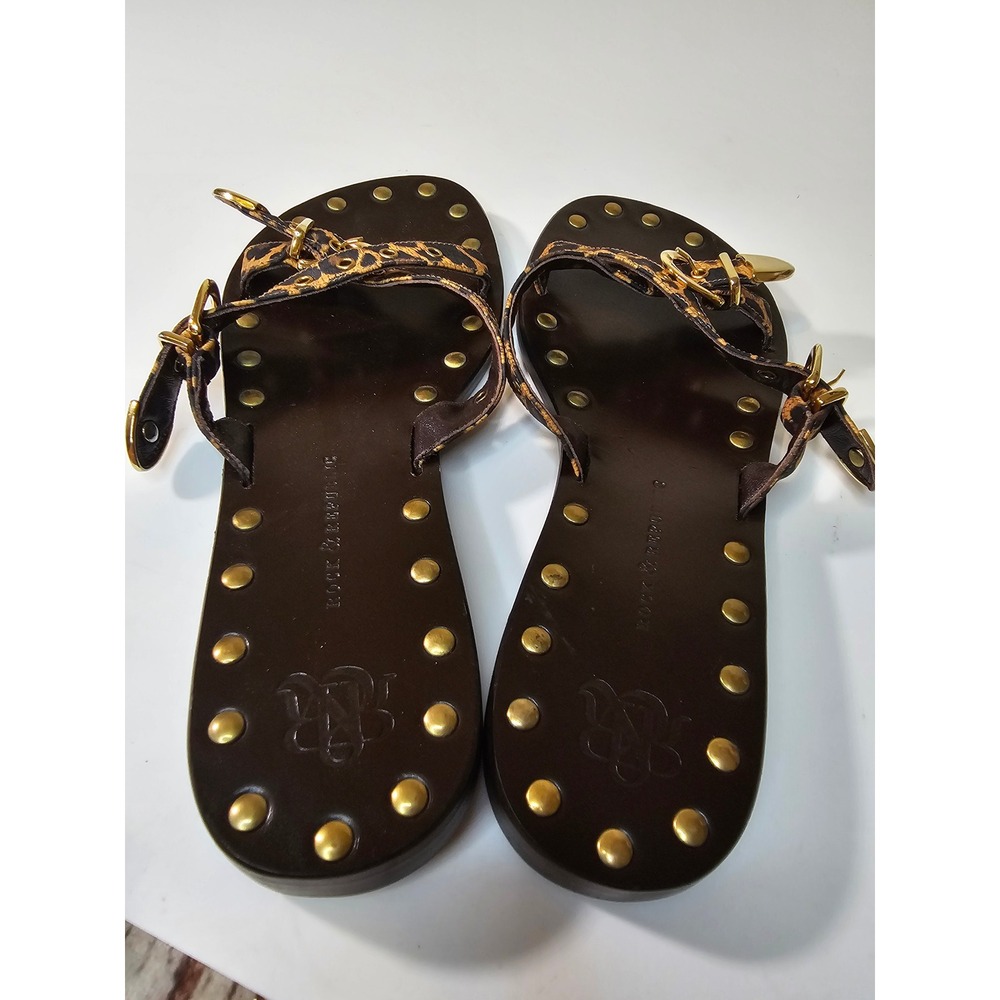 Rock & Republic Leopard Print Studded Leather Sandals Gold Buckle size 36.5 - Picture 5 of 8